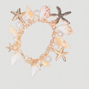 Gold-tone Shell & Starfish Charm Bracelet with Pearls - Women Jewelry
